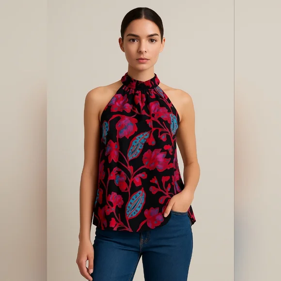 トップス AYK A.L.C. | Tops | Alc Kinsa Size 4 Black Pink Blue Floral Halterneck